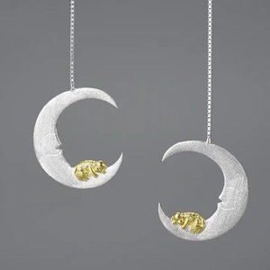 Artisan Handmade 925 Silver Dangle Moon Earrings